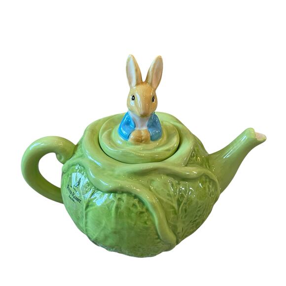 Beatrix Potter Peter Rabbit Easter Cabbage Shaped Teapot Bunny Lid Embossed New - Picture 6 of 16